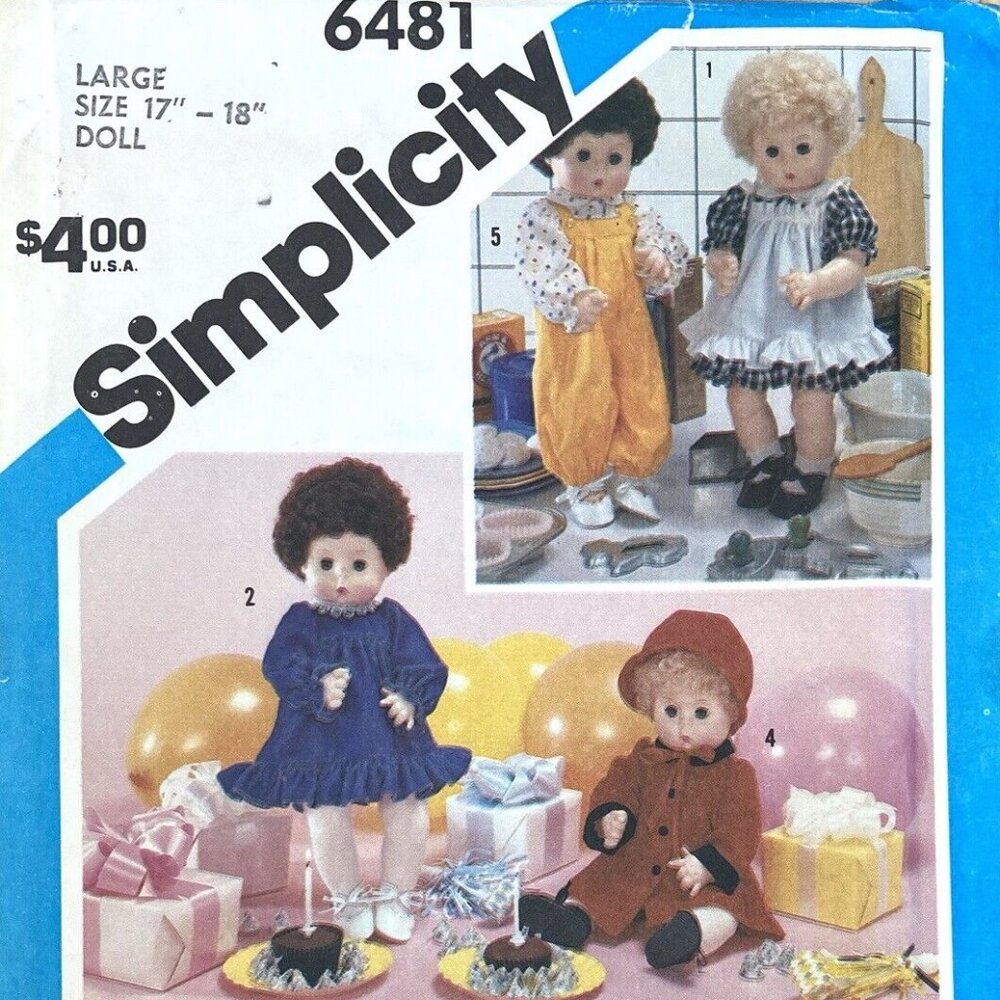 Simplicity 6481 Baby Doll Wardrobe for 17" 18" Dolls - Vintage